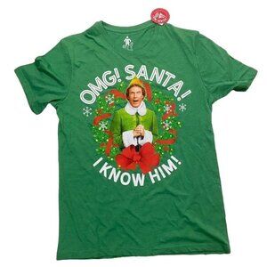 Target Elf Movie Sz Large Crew Neck Novelty T-shirt "Santa I Know Him" Green As